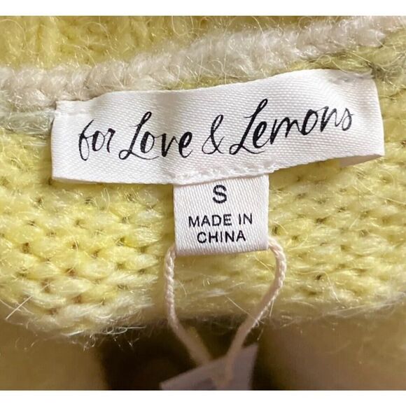 For Love & Lemons Celeste Twist Front Crop Sweater Yellow Green Cozy NWT Size S - Picture 9 of 11